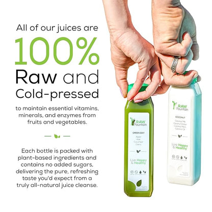 3 Day Juice Cleanse by Raw Fountain, Tropical Flavors, All Natural Raw, Cold Pressed Fruit and Vegetable Juices, Detox Cleanse, 18 Bottles 12oz, 3 Bonus Ginger Shots
