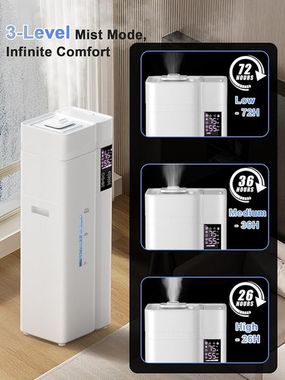 13L/3.4Gal Humidifiers for Bedroom, Ultrasonic Warm & Cool Mist Humidifier Large Room, Covers 800ft², 72H Runtime, 24H Timer, 3 Mist Modes Top Fill Quiet Humidifiers for Home, Office, White