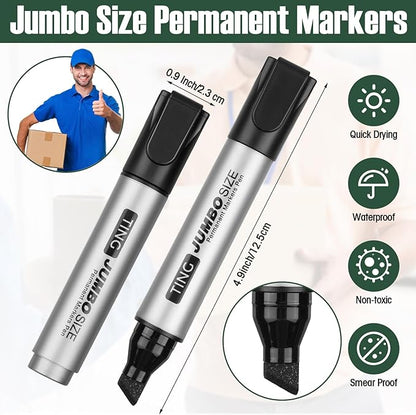 Cholemy 40 Pcs Jumbo Permanent Markers Bulk Large Chisel Tip Permanent Markers Quick Drying Pens for Office Teacher Supplies(Black)