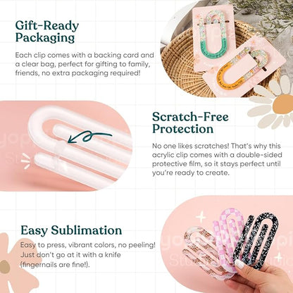 60 Set Sublimation Paper Clips Blanks Bulk, Jumbo Sublimation Acrylic Paperclip Bookmark Clips with 60Pcs Back Card for Heat Transfer DIY Crafts, Office School Supplies, Back to School Gifts
