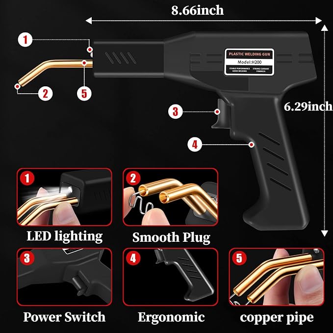 200W Plastic Welder, 2000PCS Staples 10PCS Sandpaper, Plastic welding Kit, Plier Custom Carry Case, Plastic Repair Car Bumper Repair Simplicity Of Use