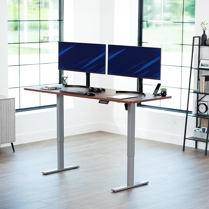 VIVO Electric 71 x 30 in Standing Desk, Memory Height Adjustment, 1B Series, Dark Walnut Top Gray Frame, DESK-KIT-1G7D