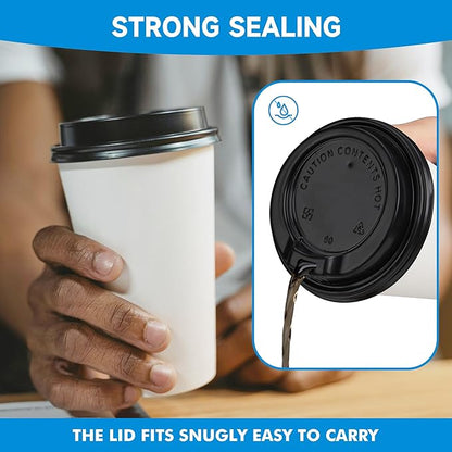RACETOP 100 Pack 12 oz Disposable Paper Coffee Cups with Lids, Paper Cups with Lids 12 oz, Hot Cups for Home/Office