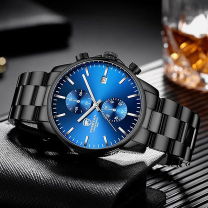 GOLDEN HOUR Fashion Business Mens Watches with Stainless Steel Waterproof Chronograph Quartz Watch for Men, Auto Date
