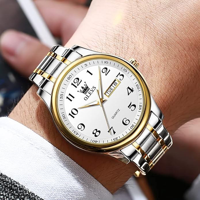 OLEVS Mens Watch Stainless Steel Analog Quartz Watches for Men Day Date Easy Read Diamond Waterproof Dress Luxury Classic Casual Big Face Blue/Black/Gold/Silver Roman Arabic Numerals Men's Wrist Watch