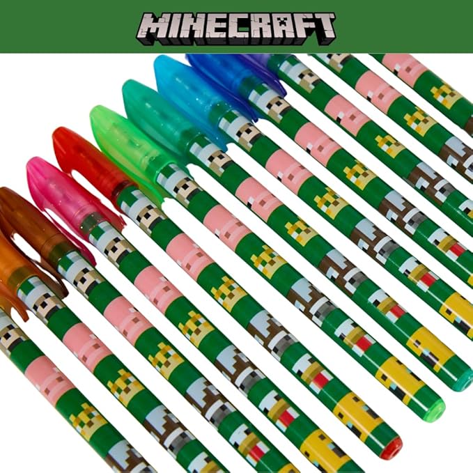 Innovative Designs Minecraft Gel Pens Set for Kids, 24 Pack with Glitter Gel Pens, Cute Pens for Boys and Girls