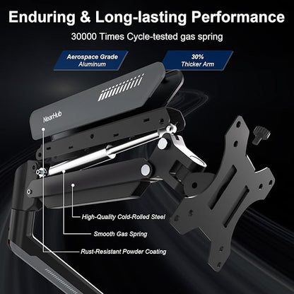 NearHub Single Monitor Mount Arm for 13-32" Up 22 lbs Screens | VESA 75x75/100x100 | Clamp/Grommet Base | Cable Management | Space Saving Desk Setup,180° Swivel, Tilt +90° to -45°, 360°Rotation