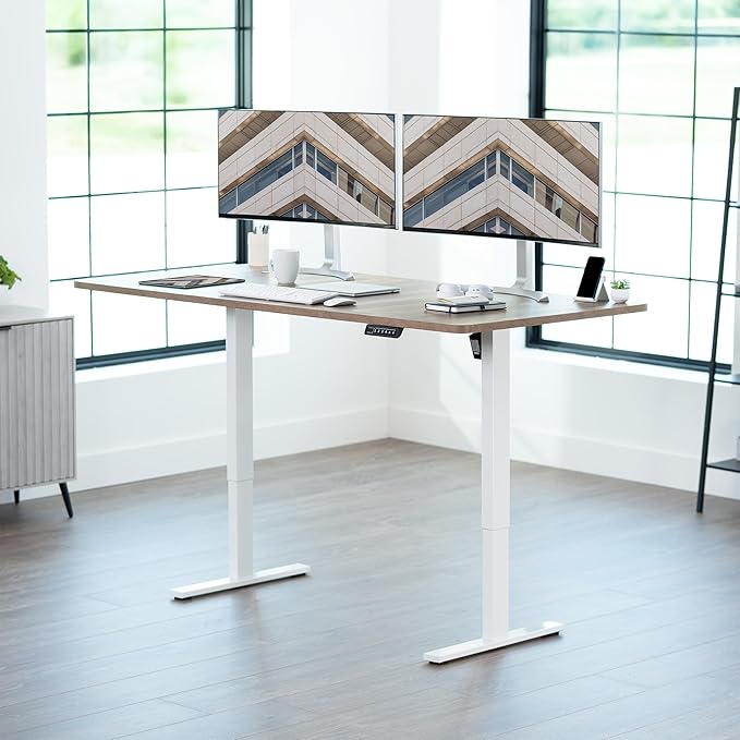 VIVO Electric 71 x 36 in Standing Desk, Memory Height Adjustment, 1B Series, Reclaimed Wood Top White Frame, DESK-KIT-1W7P-36