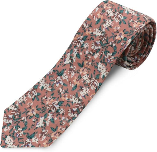 Cotton Floral Ties for Men 2.76" Men's Skinny Tie Linen Flower Printed Neck Tie for Wedding Dating Party