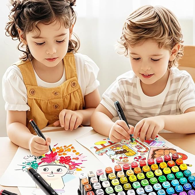Alcohol Markers 120 Colors with Base Dual Tip Art Drawing Markers for Anime Sketch Illustrations - Refillable