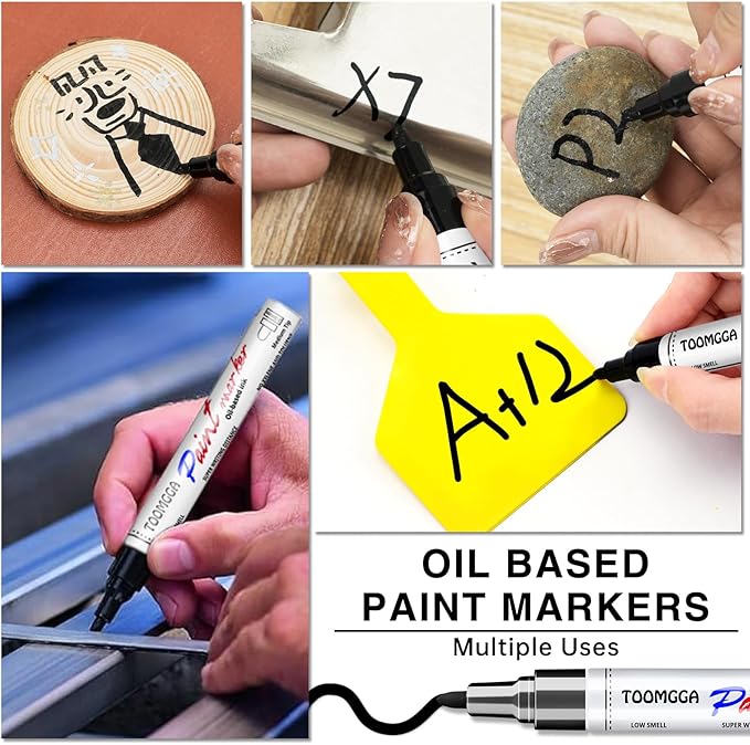 White Paint Pens Permanent Paint Markers - 6 Pack Oil Based Marking Pens, Medium Point, Quick Drying and Waterproof Pens for Rock Painting Car Tyre Metal, Plastic, Canvas, Wood