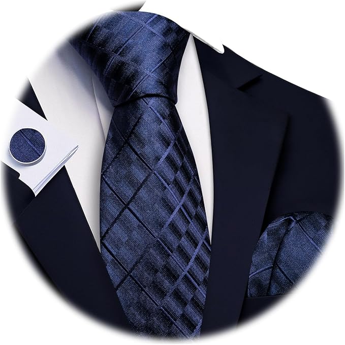 Barry.Wang Tie Sets for Men Silk Solid Necktie Stain Ties Handkerchief Pocket Square Cufflinks Wedding Business Dyed