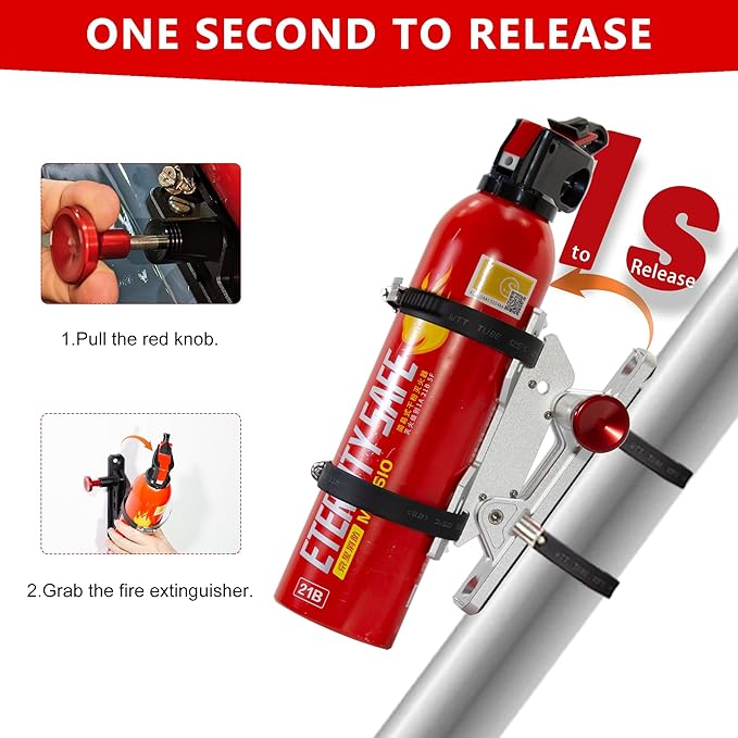 Quick Release Fire Extinguisher Mount - Aluminum Adjustable UTV Roll Bar Fire Extinguisher Holder Mounting Bracket for Jeep Wrangler TJ JK JL JKU Polaris RZR Ranger Cam-Am X3, Silver