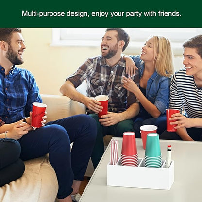 Double Cup Holder with Marker Slot, Party Cup Dispenser Acrylic Cup Organizer Mark Your Cup and Drink Up Caddy Modern Bar Counter Decor, White