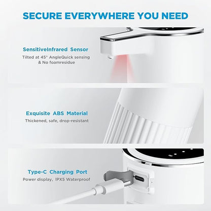 Automatic Soap Dispenser Foaming Touchless:14.2oz White Plastic - Rechargeable Electric Smart 4 Level Adjustable Auto Hand Soap Dispenser - Dish Bathroom Kitchen