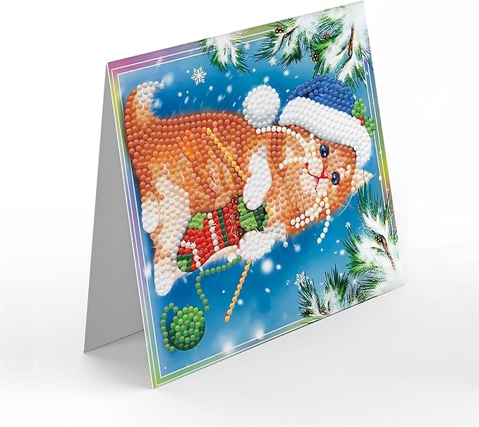 12 Packs DIY 5D Diamond Paint Christmas Cards, Round Drill Crystal Rhinestone Arts Craft Cards Kits, Xmas Santa Claus Elk Diamond Art Greeting Cards for Birthday Thanksgiving Christmas Handmade Gift