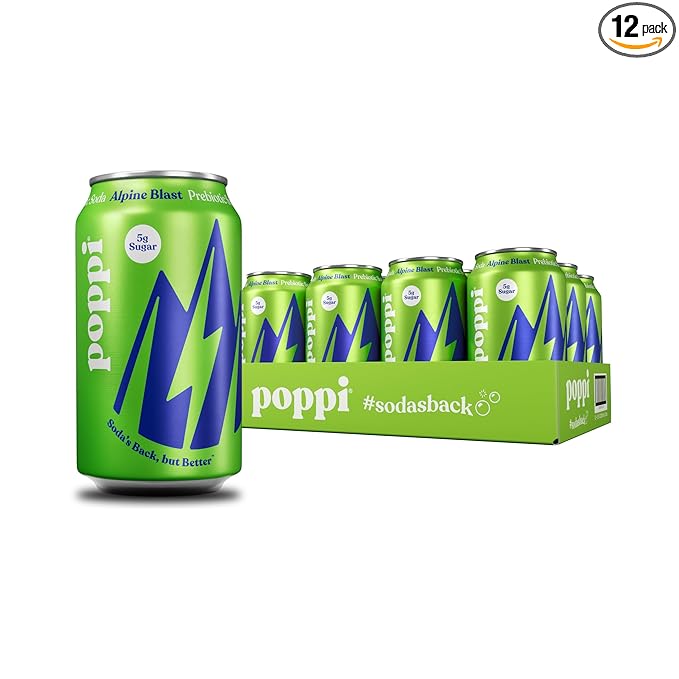 Poppi Sparkling Prebiotic Soda Beverage with Apple Cider Vinegar, Seltzer Water and Fruit Juice, Alpine Blast Flavor, 12 Fl Oz, Pack of 12, Packaging May Vary