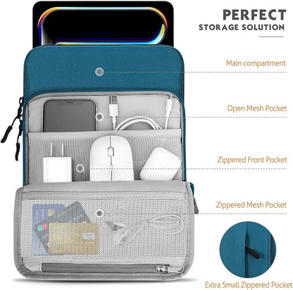 MoKo 12.9 Inch Tablet Sleeve Bag Carrying Case with Pockets Fits 13 Inch New iPad Pro M4 & Air M2 2024, iPad Pro 12.9 M2&M1, Surface Laptop Go 12.4", Galaxy Tab S8+/S9+ 12.4", Peacock Blue