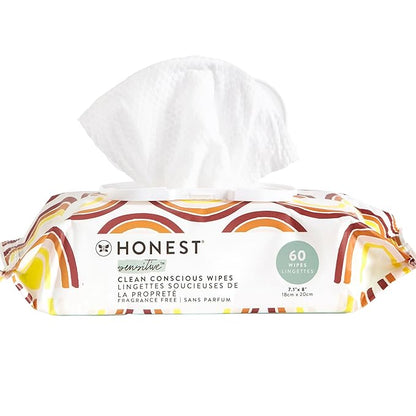 The Honest Company Hypoallergenic Multi-Use Baby Wipes for Sensitive Baby Skin Rainbow 60 Count