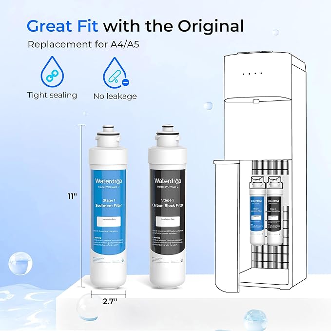 Waterdrop W281 Water Filters for Water Coolers, Replacement for Avalon® branded Bottleless Water Coolers Filters, 1,500 Gallon Extended Lifespan, More Pure Enjoyment, 4 Count（2 SET)