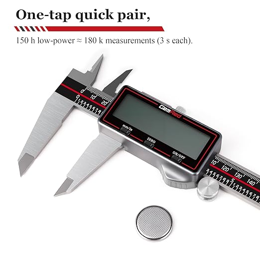 GemRed Wireless Digital Caliper, 300mm Stainless Steel Precision Measuring Tool with Data Output, Inch/MM Conversion, Zero Reset, Auto Off, for DIY, Woodworking, Jewelry Making