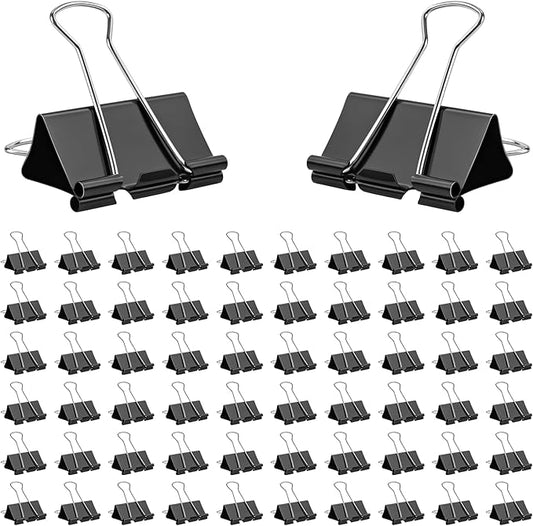 OWLKELA 1.6 Inch (64 Pack) Large Binder Clips, Black Paper Clamps for Office, School, and Home Supplies