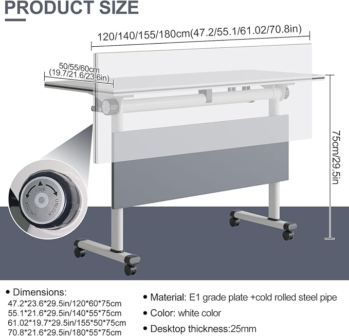 Conference Room Table, Folding Conference Table with Flip-Top Design, Mobile Seminars Dynamic Meetings Training Tables for Offices, Classrooms, and Meeting Room (10, HS1619, 47.2)