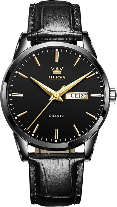 Men's Casual Leather Watch, Easy to Read Three-Hand Analog Stainless Steel Watches for Men, Minimalist Day Date Waterproof Luminous Mens Quartz Wristwatch