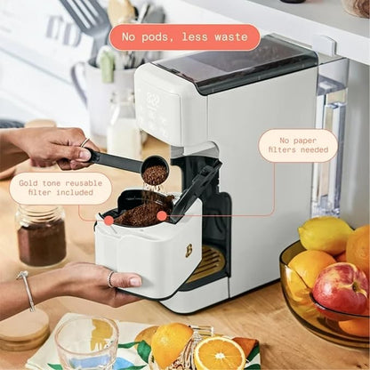 Beautiful Perfect Grind Programmable Single Serve Coffee Maker with Touch-activated Display, Programmable and Integrated Burr Grinder, 64oz Water Reservoir (WHITE ICING)