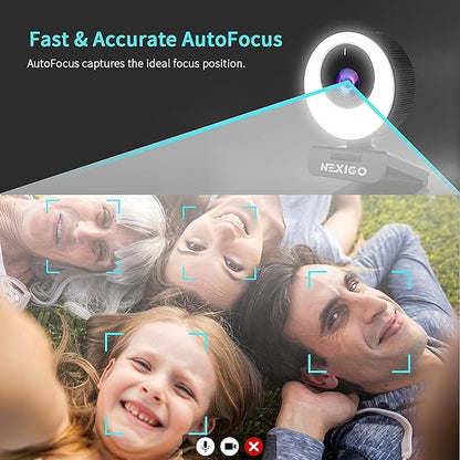 NexiGo N620E 60FPS AutoFocus ePTZ Webcam, 2X Digital Zoom, Ring Light & Privacy Cover, [Software Included], 1080P FHD Streaming Web Camera, Dual Stereo Mics, for Zoom Skype Teams (Renewed)