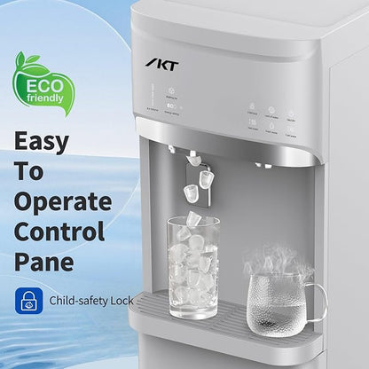 IKT Self Cleaning 3 in 1 Water Cooler Dispenser and Ice Maker for 3-5 Gallon Bottom Load 22 lbs Daily Capacity White