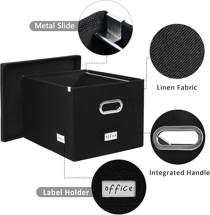 File Organizer Collapsible Storage Box for Office File Box with Lids Document Organizer for Office and Home Easy Slide Durable Hanging File Box (Black)