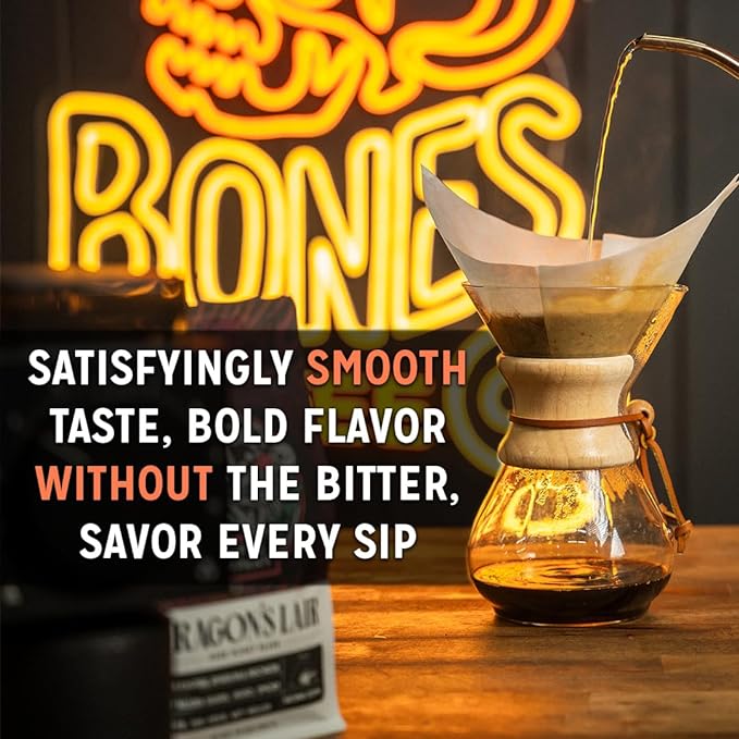 Bones Coffee Company Ethiopia Single-Origin, Citrus, Floral and Berries Notes, Ground Coffee Beans, Low Acid Light Roast Arabica Beans Flavored Coffee, 12 oz Ground