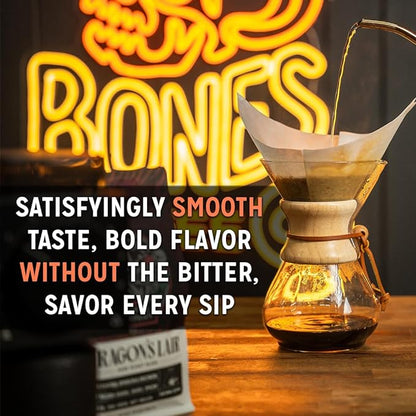 Bones Coffee Company Ethiopia Single-Origin, Citrus, Floral and Berries Notes, Ground Coffee Beans, Low Acid Light Roast Arabica Beans Flavored Coffee, 12 oz Ground