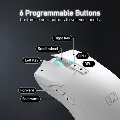 iRocks IRM31R RGB Backlight, Wireless Lightweight Gaming Mouse, Tri-Mode Connection, Kailh GM8.0 Mouse Switches, Advanced PixArt PAW3395 Optical Sensor, Resolution Up to 26,000 DPI - White