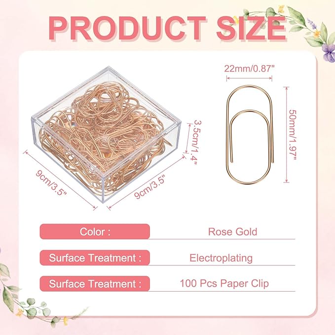 PATIKIL 100 Pcs Paper Clip, 2inch Non-Skid Metal Paper Clamp Clips Large for Office Supplies Craft Scrapbook Document Note Sorting, Electroplating, Rose Gold