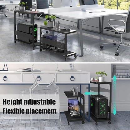 Moricher Computer Tower Stand - Height Adjustable 2-Tier ATX-Case PC Stand Printer Rack Pegboard with Rolling Wheels & Mousepad for Home Office Gaming Accessories