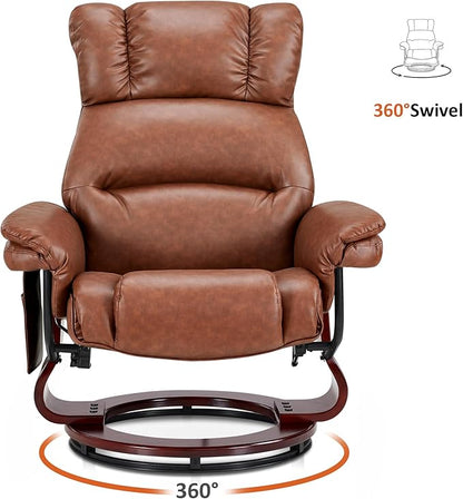 MCombo Swivel Recliners with Ottoman, Reclining TV Chairs with Vibration Massage, Faux Leather Ergonomic Lounge Chair for Living Room Bedroom 4832 (Saddle)