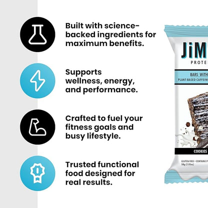 JiMMYBAR! Chocolate Peanut Butter Protein Bars 18g Protein Bar, 6g Low Sugar - 12 Count - 58g Health Bars - Functional Snack with Real Peanuts & Hand-Drizzled Chocolate
