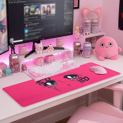 BELLEMOND Japanese Art Desk Mat | Large 31.5x11.8in Desk Pad | Anime Mouse Pad for Keyboard & Mouse | Non-Slip Base, Water-Repellent, Smooth Precision | Crying Girl - Tears of Pink Emotion