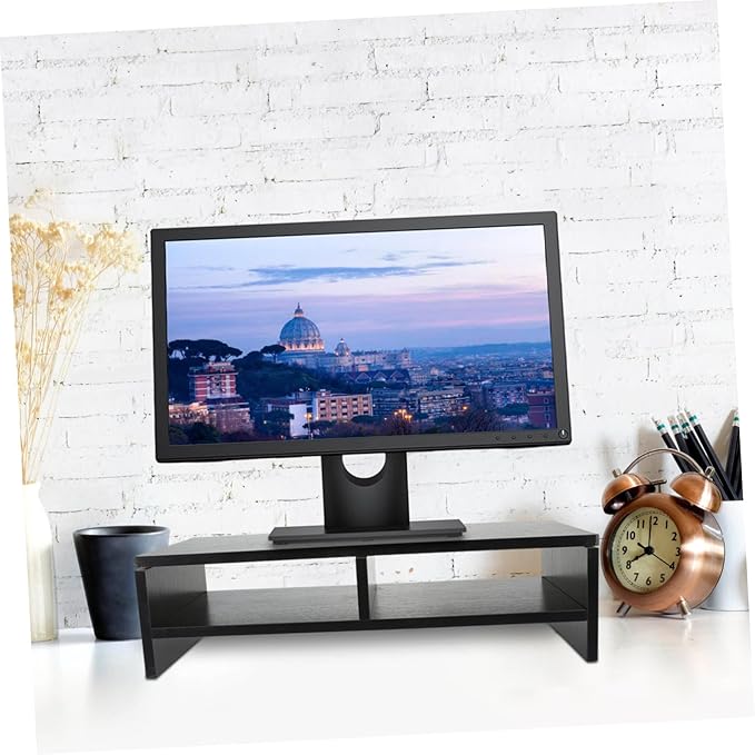 Monitor Stand Desk Organizer Laptop Riser Elevated Computer Shelf with Storage Space for Office Desktop Workspace Black Walnut