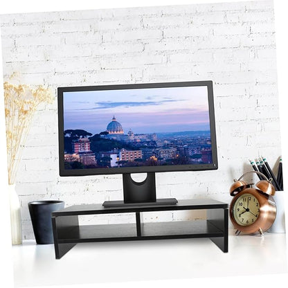 Monitor Stand Desk Organizer Laptop Riser Elevated Computer Shelf with Storage Space for Office Desktop Workspace Black Walnut