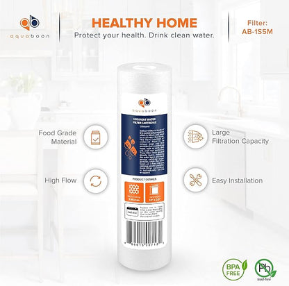 Aquaboon 5 Micron 10 x 2.5 Sediment Filter - Whole House Water Filter Replacement Compatible with Well Water Filters - P5, AP110, WHKF-GD05, 25-Pack