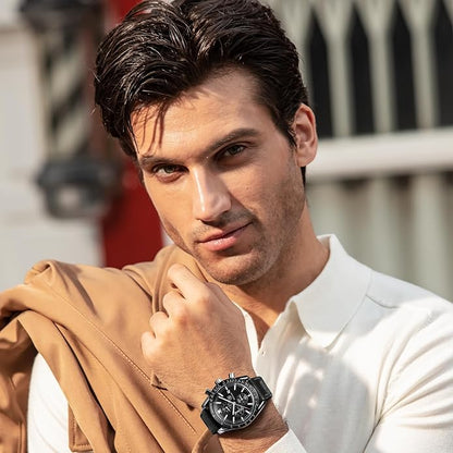 BY BENYAR Watch for Men Analog Quartz Chronograph Waterproof Luminous Designer Mens Wrist Watches Business Work Sport Casual Dress Watch with Silicone Strap Elegant Gifts for Men