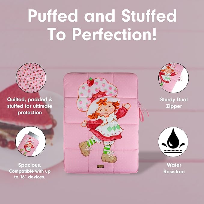 Sonix | Puffy Laptop Sleeve | 15-16 Inch, Quilted Pillow Puffer Laptop Carrying Case, Computer Sleeve | Strawberry Shortcake Vintage