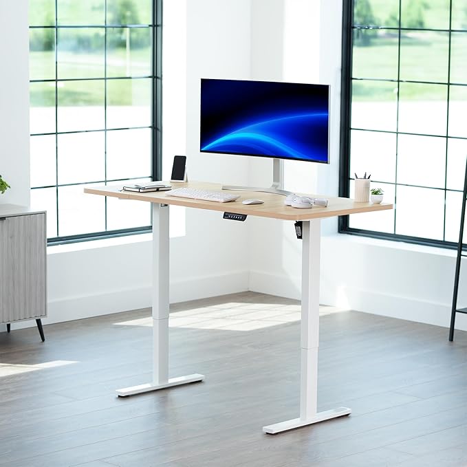 VIVO Electric 60 x 30 in Standing Desk, Memory Height Adjustment, 1B Series, Light Wood Top White Frame, DESK-KIT-1W6C-30