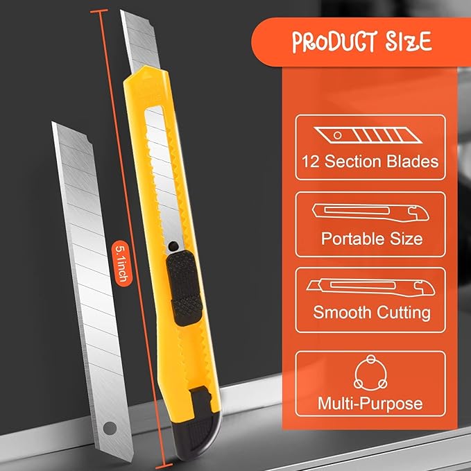 Box Cutter Retractable - 4 Pack - Premium Utility Knife - 9mm Wide Snap-Off Blades Razor Knife - Box Opener for Cutting Carboard, Boxes - Exacto Knife Box Knife for Home, Office, Craft Use