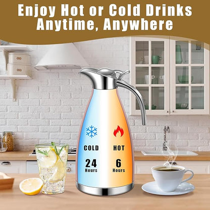 Uiifan 2 Pcs 68 oz Thermal Coffee Carafe Insulated Stainless Steel Coffee Carafe for Hot Liquids Vacuum Thermal Pot Creamer Dispenser with Brushes Keeping Hot Tea Milk Water(Rose Gold)
