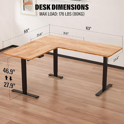 63 x 55 inch L Shaped Standing Desk, Corner Computer Desk, Electric Adjustable Height Stand Up Table, L Sit Stand Desk for Home Office Gaming, Light Rustic