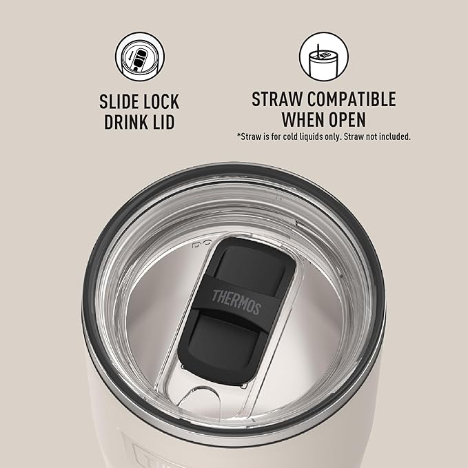 THERMOS ICON SERIES, Stainless Steel Cold Tumbler with Slide Lock, 24 Ounce, Sandstone